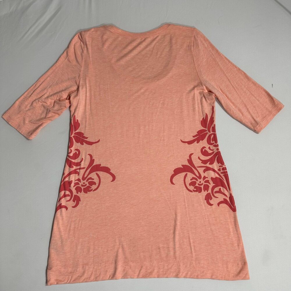 Soft Surroundings Jersey Tunic Top Womens Large Tropical Peach Floral Scoop Neck - Picture 13 of 13